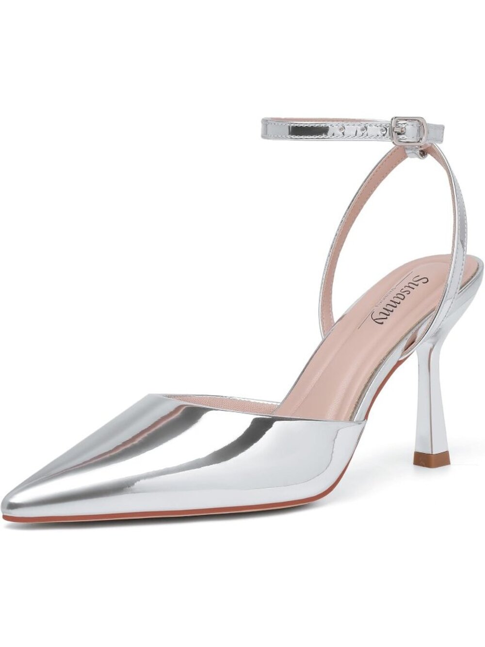 Women's Silver Elegant Closed Pointed Toe Strappy Stiletto Pumps Dressy Shoes